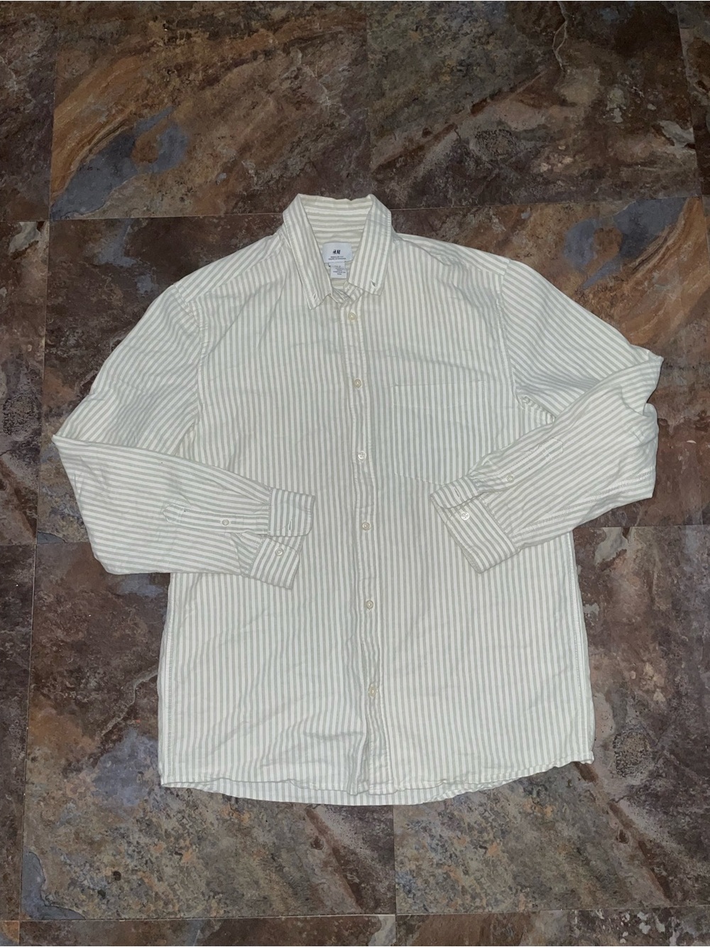 H&M Men's Long-Sleeve Striped Dress Shirt - Light Green & White